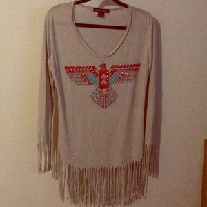Women’s long sleeve fringe top